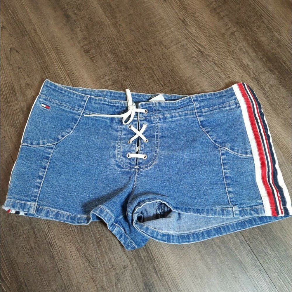 Tommy Jeans Denim Shoelace Tie Front shorts size 13 jersey sides